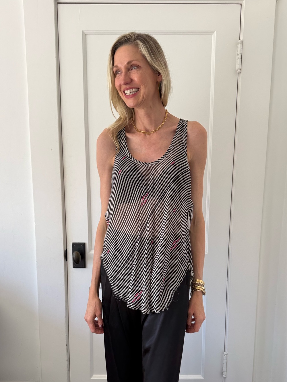 Isabel Marant Étoile Black, White & Pink Sheer Striped Tank